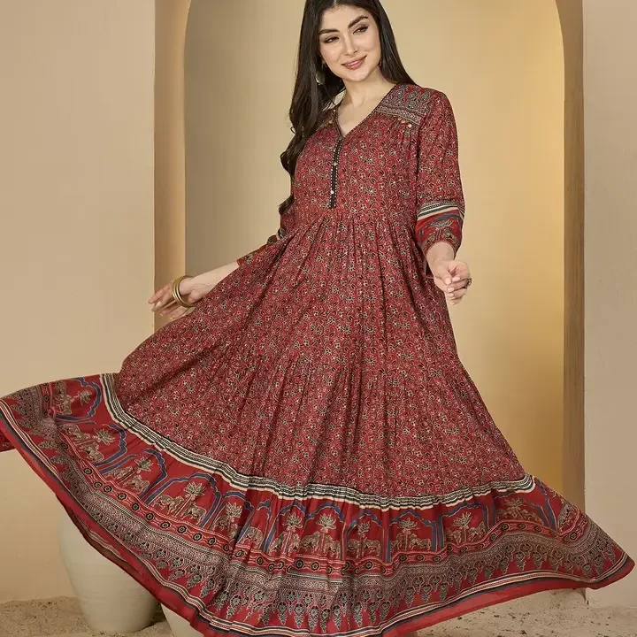 KIMAYRA Women Floral Anarkali Kurtas, Maroon