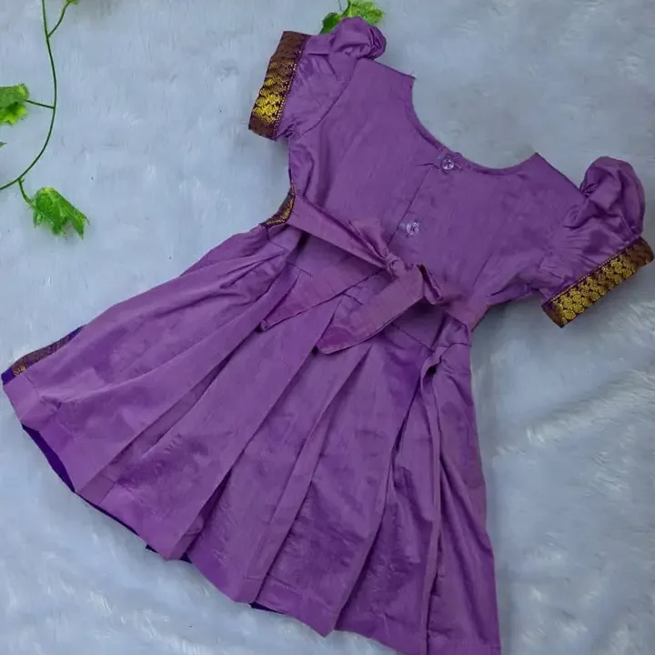 AMBA COLLECTION BOUTIQUE Girls Woven Design Puff Sleeves Frock, Purple
