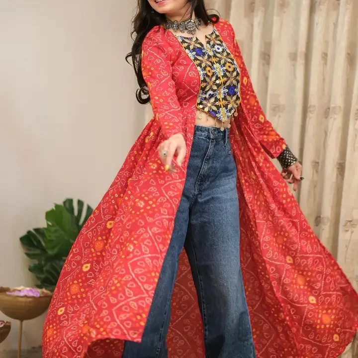 Youthnic Women Bandhani Printed Daily Cotton A-Line Kurta, Red