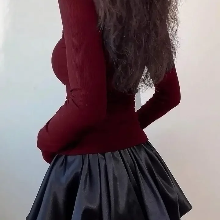 SZN Ribbed Square Neck Crepe Top, Maroon