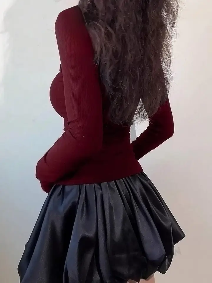 SZN Ribbed Square Neck Crepe Top, Maroon