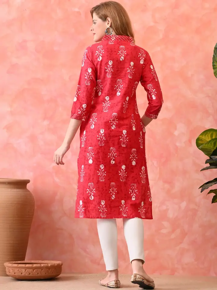 KKOUTFITS Women Ethnic Motifs Printed Indie Prints Kurta, Pink