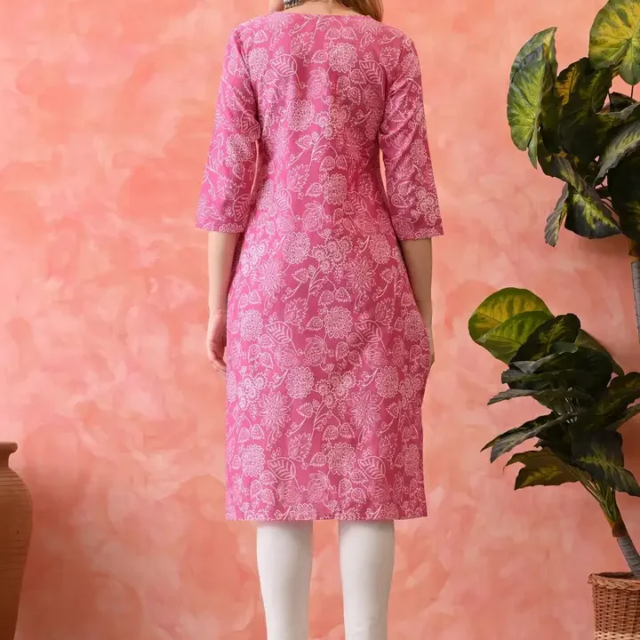 KKOUTFITS Women Floral Printed Thread Work Kurta, Pink