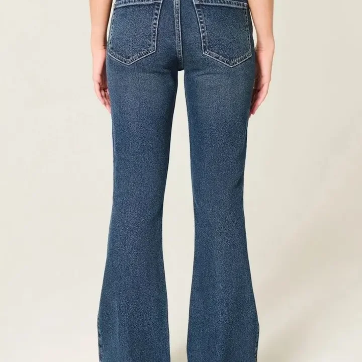 Aadvi Fashion Women Jean Flared High-Rise Light Fade Acid Wash Stretchable Jeans, Navy Blue