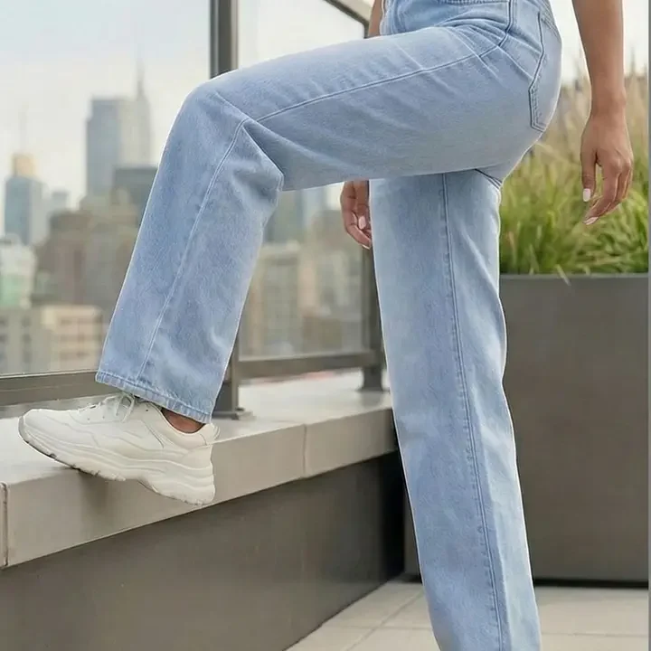 MERCEL Women Jean Straight Fit High-Rise Light Fade Stretchable Jeans, Blue