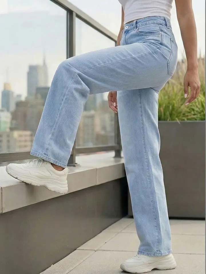 MERCEL Women Jean Straight Fit High-Rise Light Fade Stretchable Jeans, Blue
