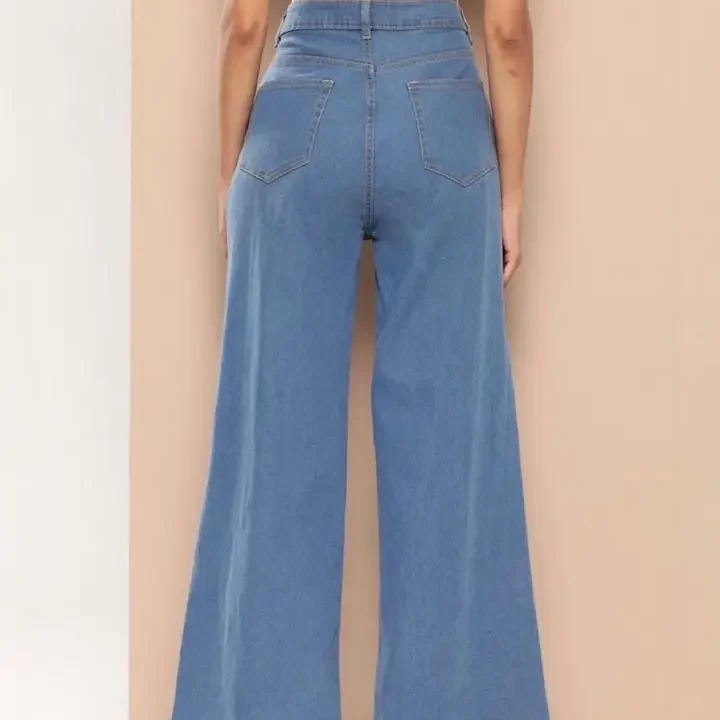 zayla Women Comfort Wide Leg High-Rise Stretchable Jeans, Turquoise Blue