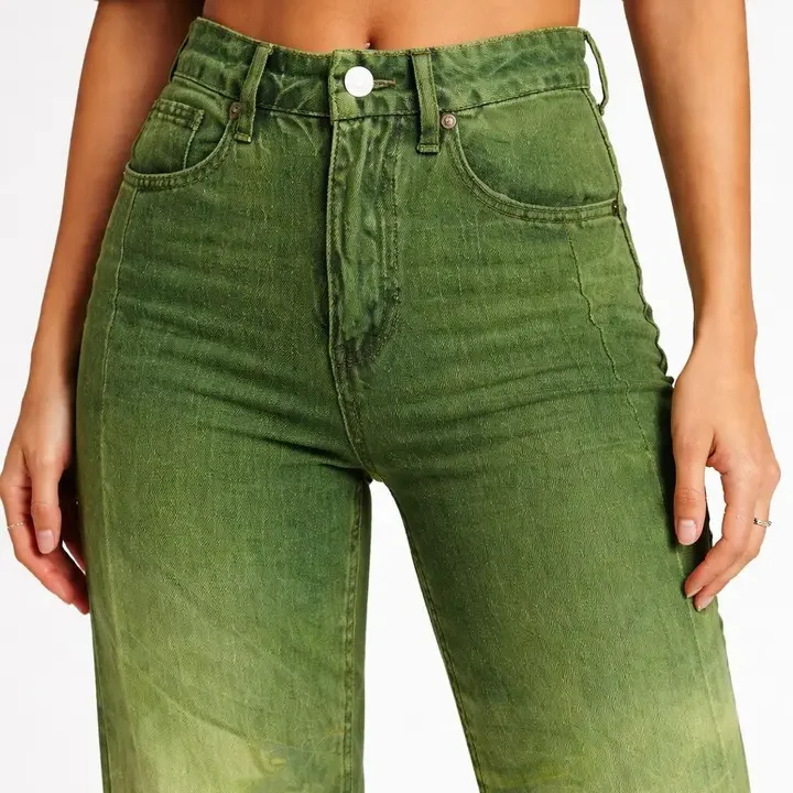Suo Women High-Rise Heavy Fade Bootcut Trousers, Green