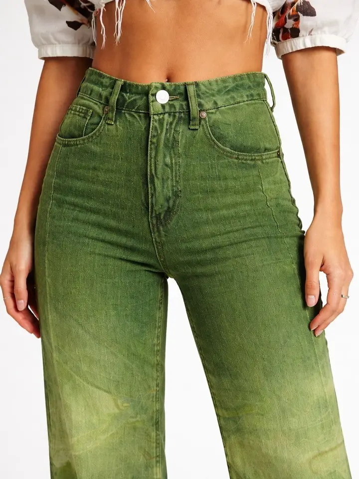 Suo Women High-Rise Heavy Fade Bootcut Trousers, Green