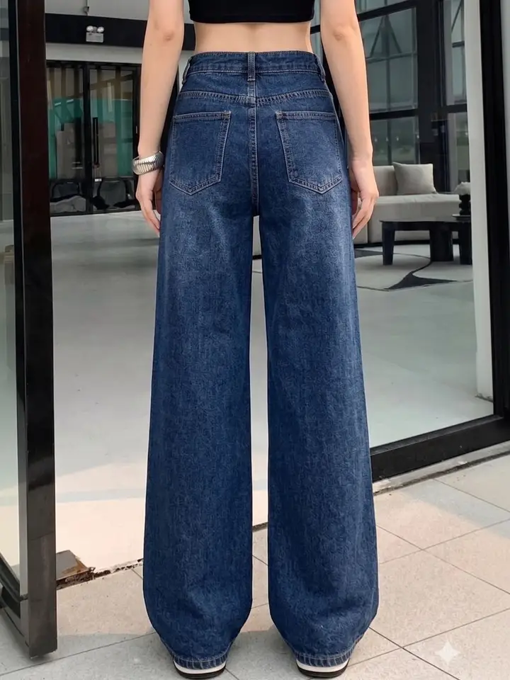 zayla Women Jean Wide Leg High-Rise Light Fade Jeans, Navy Blue
