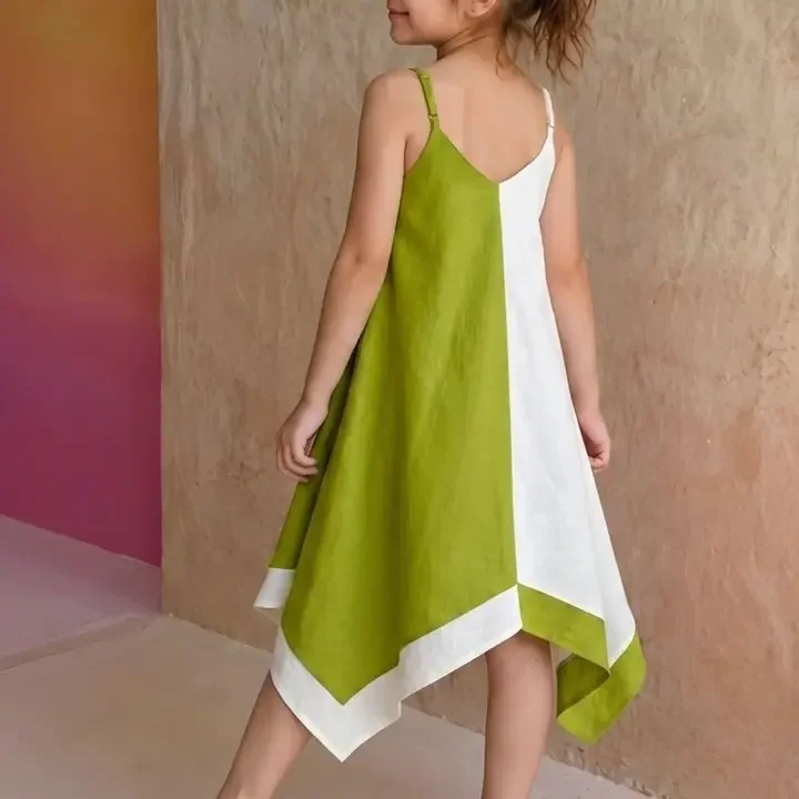 KidsFlower Girls Colourblocked V-Neck Fit & Flare Ethnic Dresses, Olive