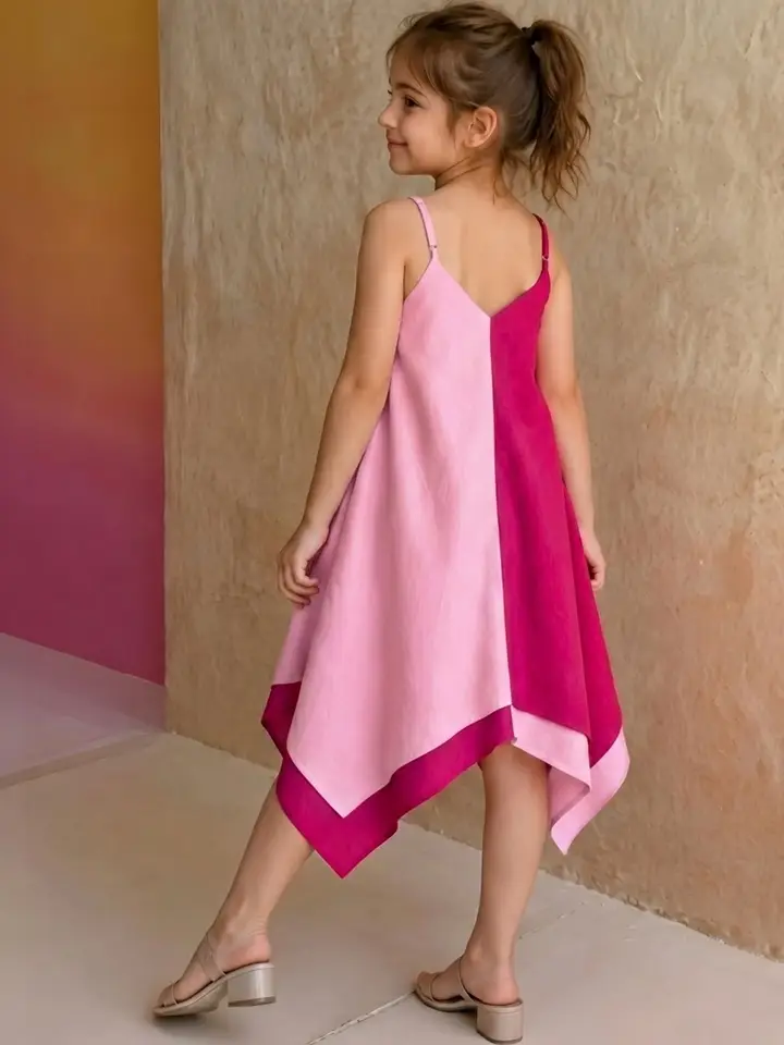 KidsFlower Girls Colourblocked V-Neck Fit & Flare Ethnic Dresses, Pink