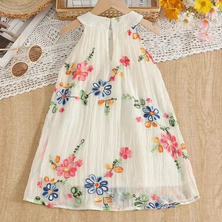 Katalyn Floral Embroidered Chiffon A-Line Dress, White (myntra-44635097)